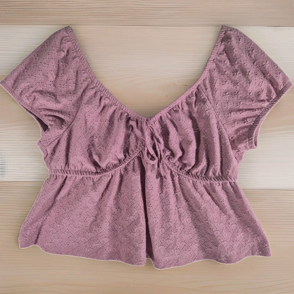 Pink Eyelet Peplum‎ Crop Top Cottagecore Pink Republic Women's XL Mauve